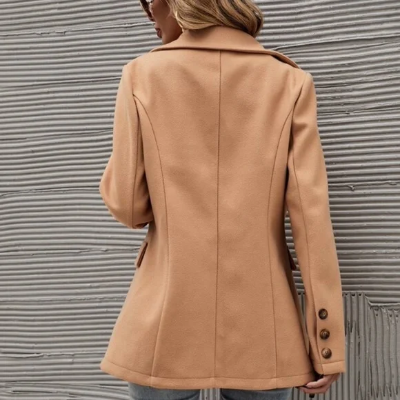 Classic Camel Double Breast Button up Jacket Coat - Picture 4 of 5